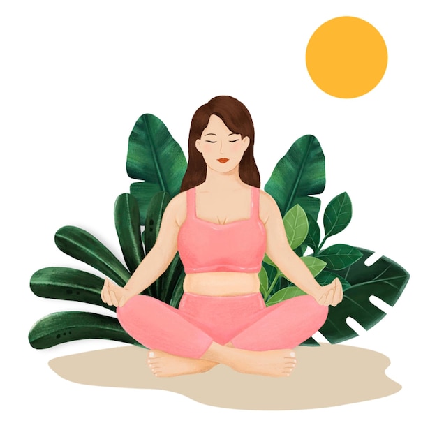 Medytująca kobieta png wellness ilustracja postaci przezroczysty tło
