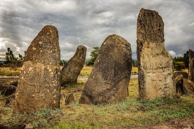 Megalityczne kamienne filary Tiya w pobliżu Addis Abbaba Etiopia