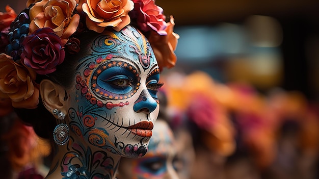 Meksykanka ubrana w makijaż, aby uczcić dzień zmarłych w Meksyku