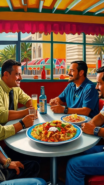 Meksykańska grupa spożywcza przy stole jedząca tradycyjny posiłek