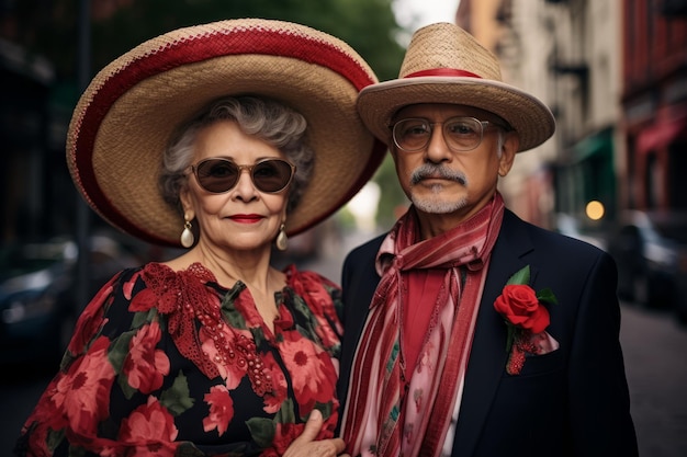 Meksykańska para w meksykańskim sombrero i okularach przeciwsłonecznych