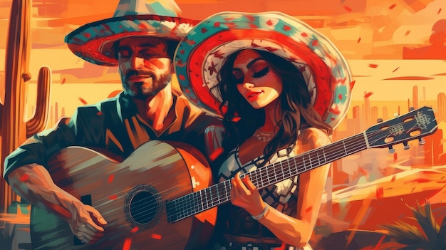 Meksykańska para z gitarą