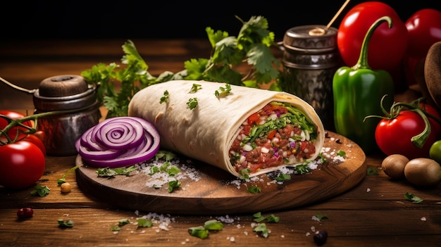 Meksykańska uczta Z góry widok pysznego talerza burrito na azteckiej tkaninie