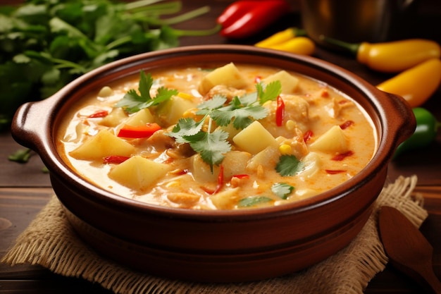 Zdjęcie meksykańska zupa kurczaka i kukurydzy
