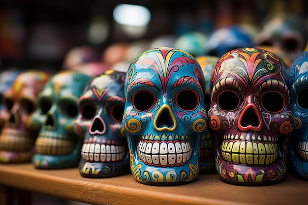 Meksykański dzień zmarłych dia de los muertos kolorowe tło czaszki