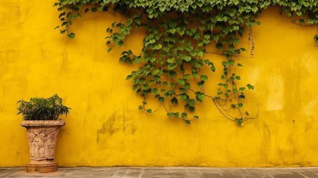 Meksykański kolonialny żółty podkład rozdzielający z rośliną winorośli AI Generated