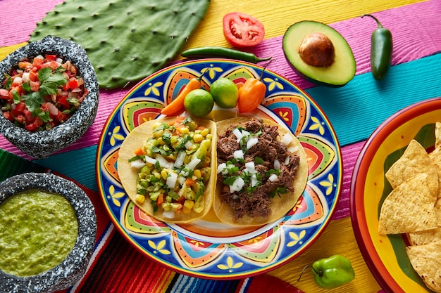Meksykański platillo tacos barbacoa i wegetarianinem
