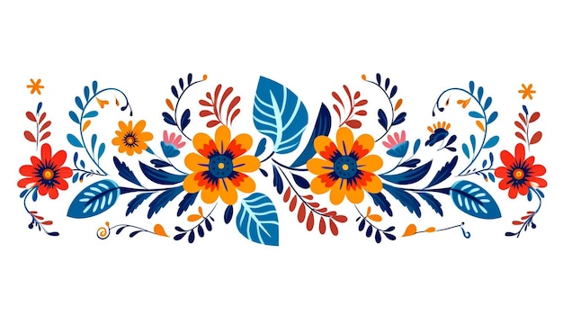 Meksykański tradycyjny kwiatowy haft w stylu wektora kompozycji z żywym wzorem kwiatów