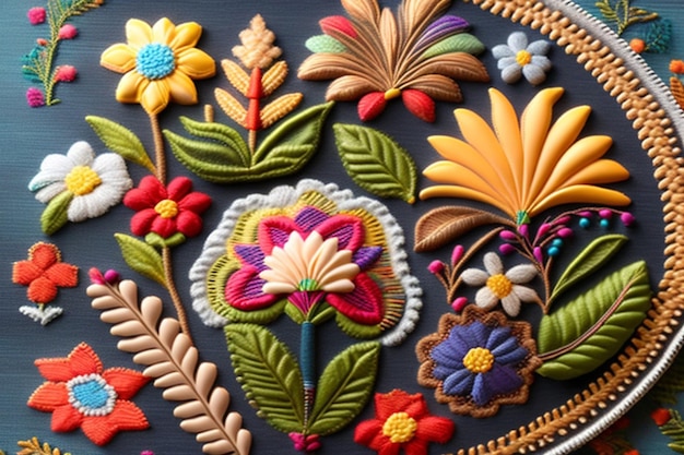 Meksykańskie haftowanie z żywymi wzorami kwiatowymi