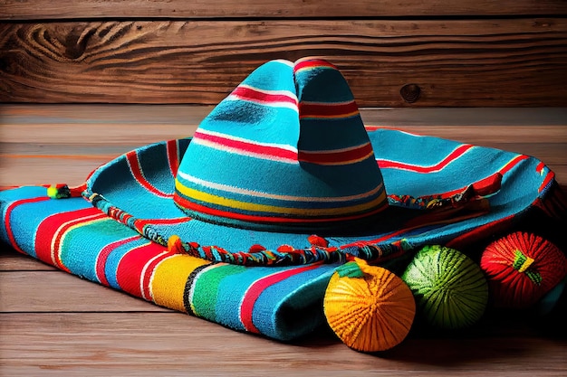 Meksykańskie poncho marakasy cinco de mayo sombrero marakasy generatywne Ai