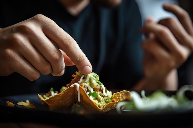 Meksykańskie przygotowywanie tacos w restauracji na czarnym tle