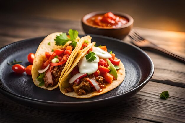 Meksykańskie tacos z wołowiną w sosie pomidorowym i salsie