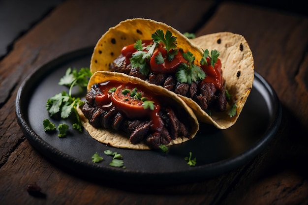 meksykańskie tacos z wołowiną w sosie pomidorowym i salsie