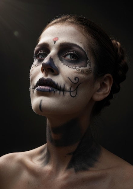 Meksykańskie zdjęcie makijażu z okazji Dnia Zmarłych, typowe dla meksykańskich religijnych zasobów dia de los muertos