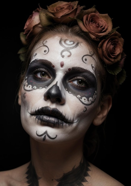 Meksykańskie zdjęcie makijażu z okazji Dnia Zmarłych, typowe dla meksykańskich religijnych zasobów dia de los muertos