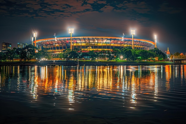 Zdjęcie melbourne vic australia 20 mar 2021 melbourne cricket ground mcg oświetlone w nocy