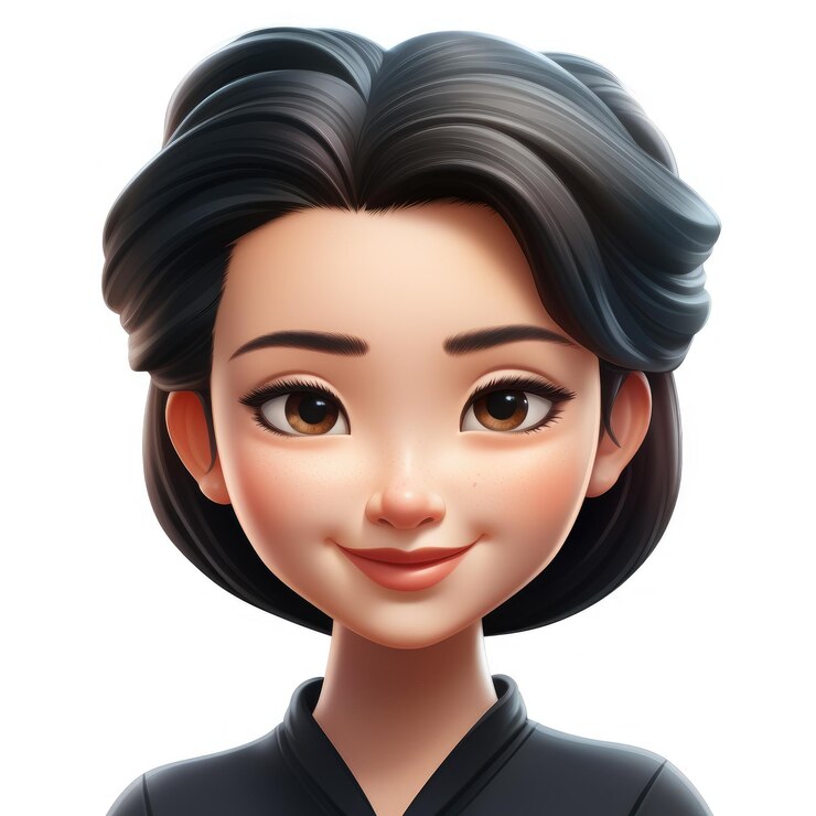 Zdjęcie memoji piękna dziewczyna kobieta azjatycka chińska kobieta na białym tle emoji postać z kreskówki