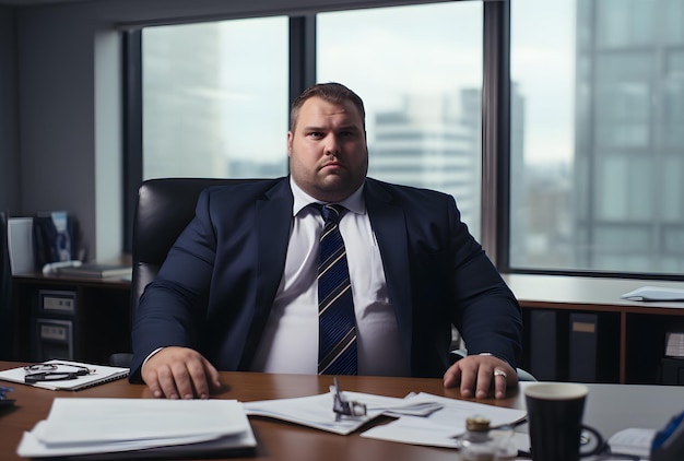 menadżer plussize w biurze w koszulce i krawacie