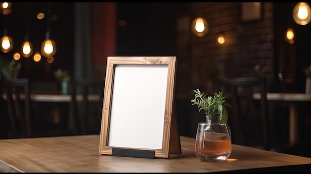 Menu mack up puste do promocji marketingu tekstowego Makieta Ramka menu stojąca na drewnianym stole w miejscu restauracji na tekst