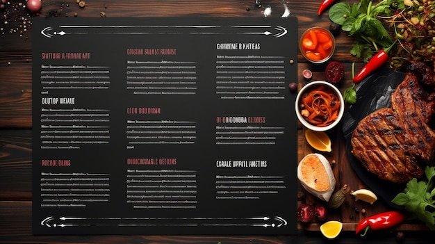 Zdjęcie menu restauracji z stekami