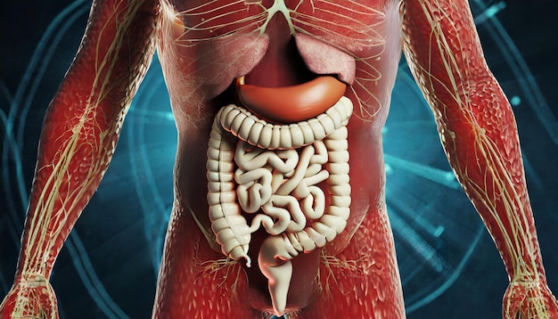 Męska anatomia układu jelitowego u ludzi Koncepcja renderingu 3D i sieć technologii medycznej