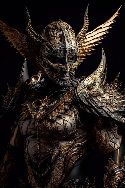 Zdjęcie męski demoniczny wojownik w czarno-złotej zbroi