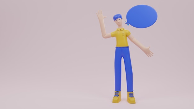 Męskie postacie machające rękami z polami tekstowymi renderowania 3d