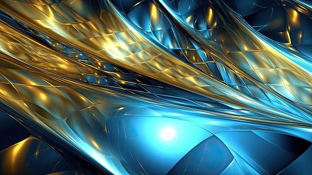 Metaliczna abstrakcyjna technologia falista płynna niebieska złota tapeta transparent tło Generative AI