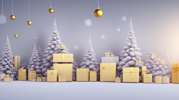 Metaliczne różowe złoto i srebro Boże Narodzenie Kula Ozdoby Grupa obiektów z wyświetlaczem na podium 3D ilustracja Boże Narodzenie