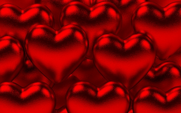 Metaliczne serca Valentine tła w kolorze czerwonym