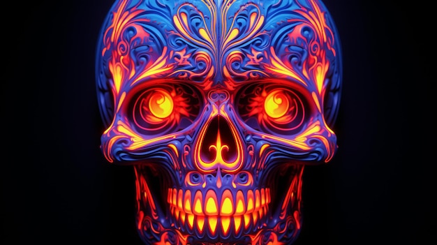 Metalowa czaszka w holograficznych kolorach neonowych