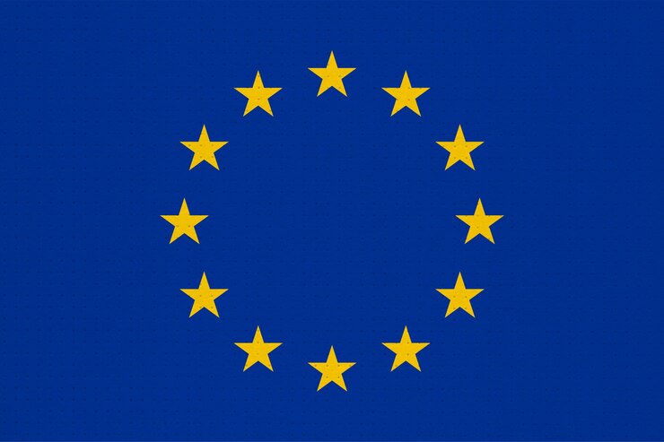 Zdjęcie metalowa flaga unii europejskiej (ue) aka europa