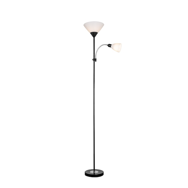 Metalowa Lampa Stojąca Z Dwoma Plastikowymi Kloszami. Izolowany Obiekt Na Białym Tle