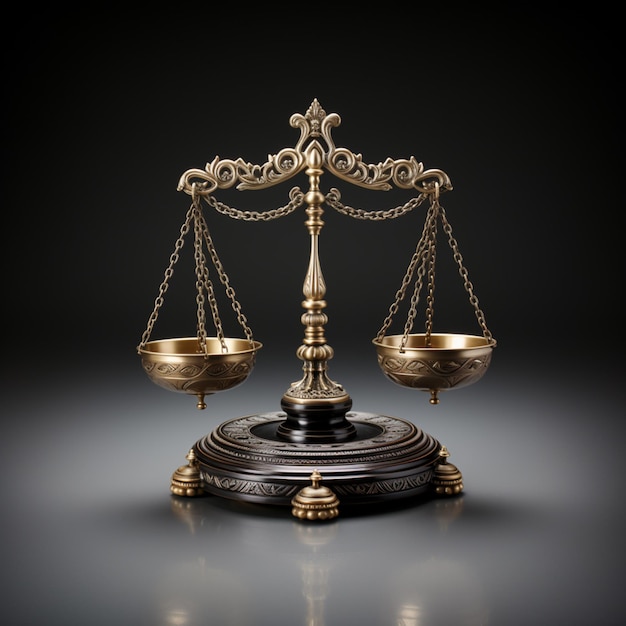 metalowa skala równowagi sprawiedliwości w stylu koncepcji prawnej złota i brązu