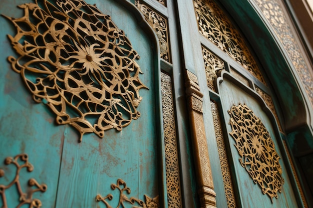 Metalowe drzwi i okna z marokańskimi kwiatowymi i wschodnimi ozdobami z mosiądzu
