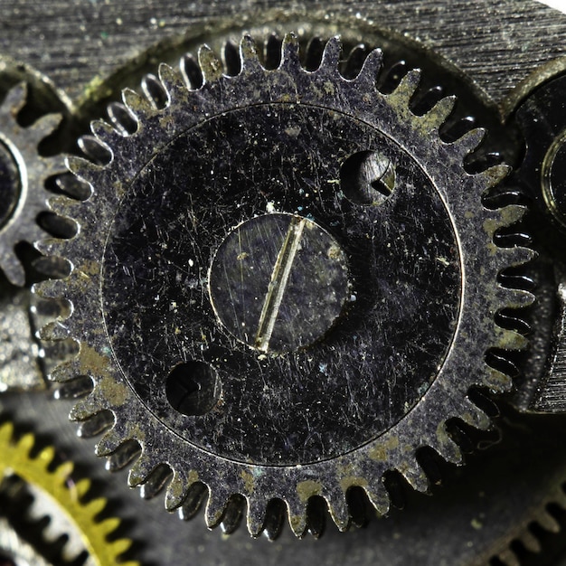 Zdjęcie metalowe koła zębate w zegarku dla udanego projektu biznesowego makro