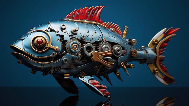 Zdjęcie metalowe zabawki z rybami z mechanicznymi kołami i urządzeniami