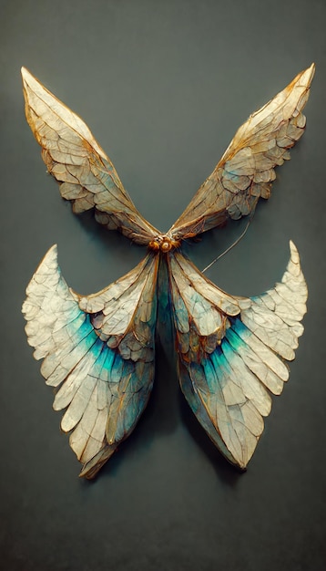 Metalowy anioł ze skrzydłami z napisem „anielskie skrzydła”.