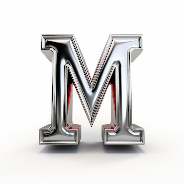 Metalowy styl czcionki litery M Izolowane zdjęcie Egzotyczne srebro i szkarłatny