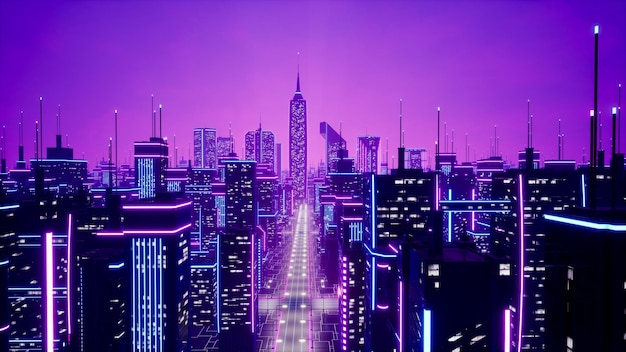 Zdjęcie metaverse city i cyberpunk koncepcja renderowania 3d