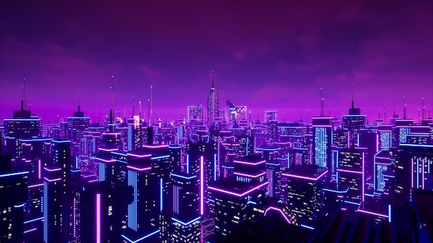 Zdjęcie metaverse city i cyberpunk koncepcja renderowania 3d