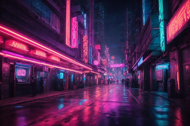 Metaverse Cyber Alley NeonLit Futuristic Scene