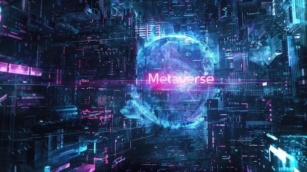 Metaverse of neon cyberpunk city abstrakcyjny ciemna futurystyczna wirtualna rzeczywistość cyfrowa przestrzeń Koncepcja technologii przyszła cybertechnologia