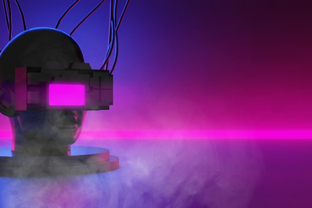 Metaverse vr symulacja gry w stylu cyberpunk cyfrowy robot ilustracja 3d renderująca wirtualną rzeczywistość