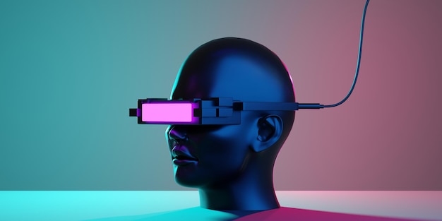 Metaverse vr symulacja gry w stylu cyberpunk cyfrowy robot ilustracja 3d renderująca wirtualną rzeczywistość