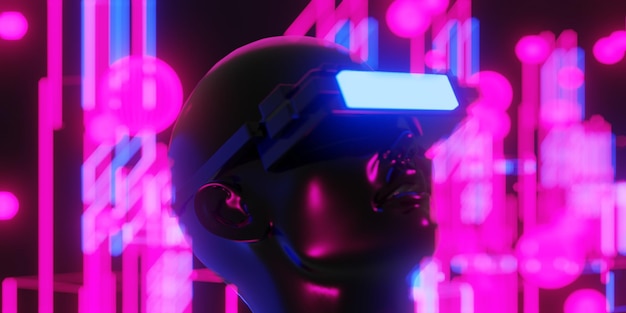 Metaverse vr wirtualna rzeczywistość z grami sieciowymi symulacji cyberpunk gamer tło renderowanie 3d ilustracja technologia robota scifi ai