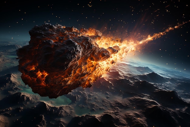meteor spadający na ziemię na nocnym niebie deszcz meteorytów
