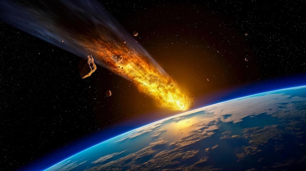Meteoryt uderza w ziemię i zaraz spadnie.