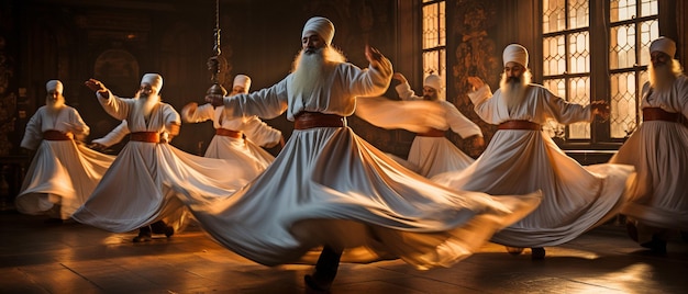 Zdjęcie mevlana tańczy w muzeum z derwiszami.