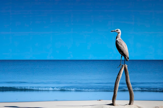 Zdjęcie mewa na plaży pod błękitnym niebem wygenerowano ai